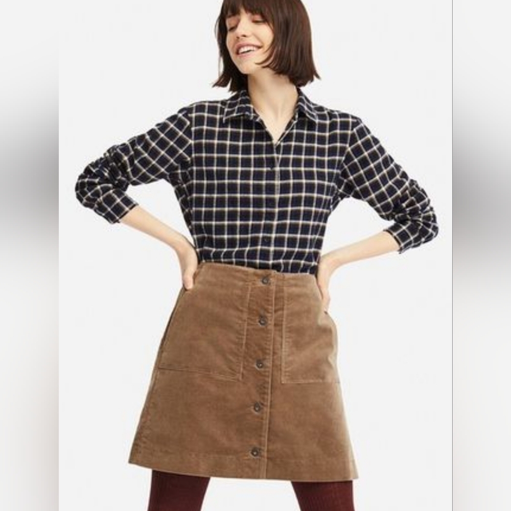 Uniqlo Brown Corduroy Button-Front Skirt -003